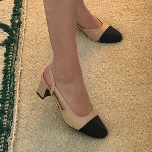 Slingblack two toned kitten heels